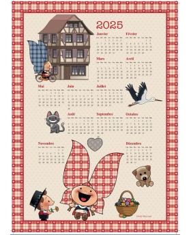 Torchon  rouge calendrier 2025